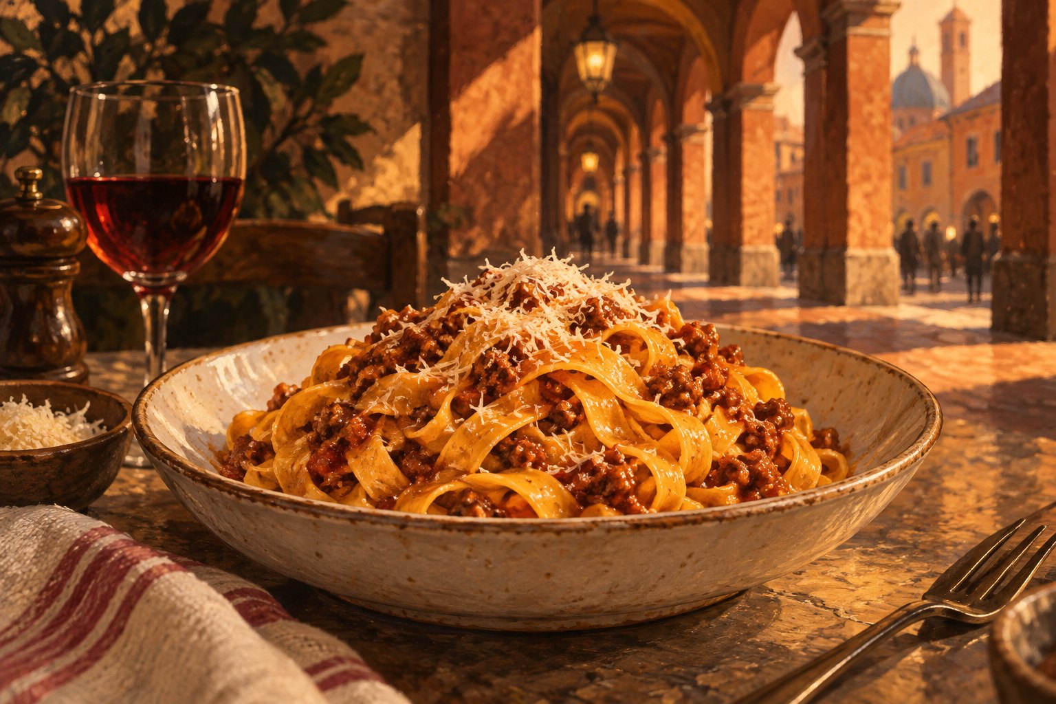 Editorial illustration of ragù simmering slowly in a casserole