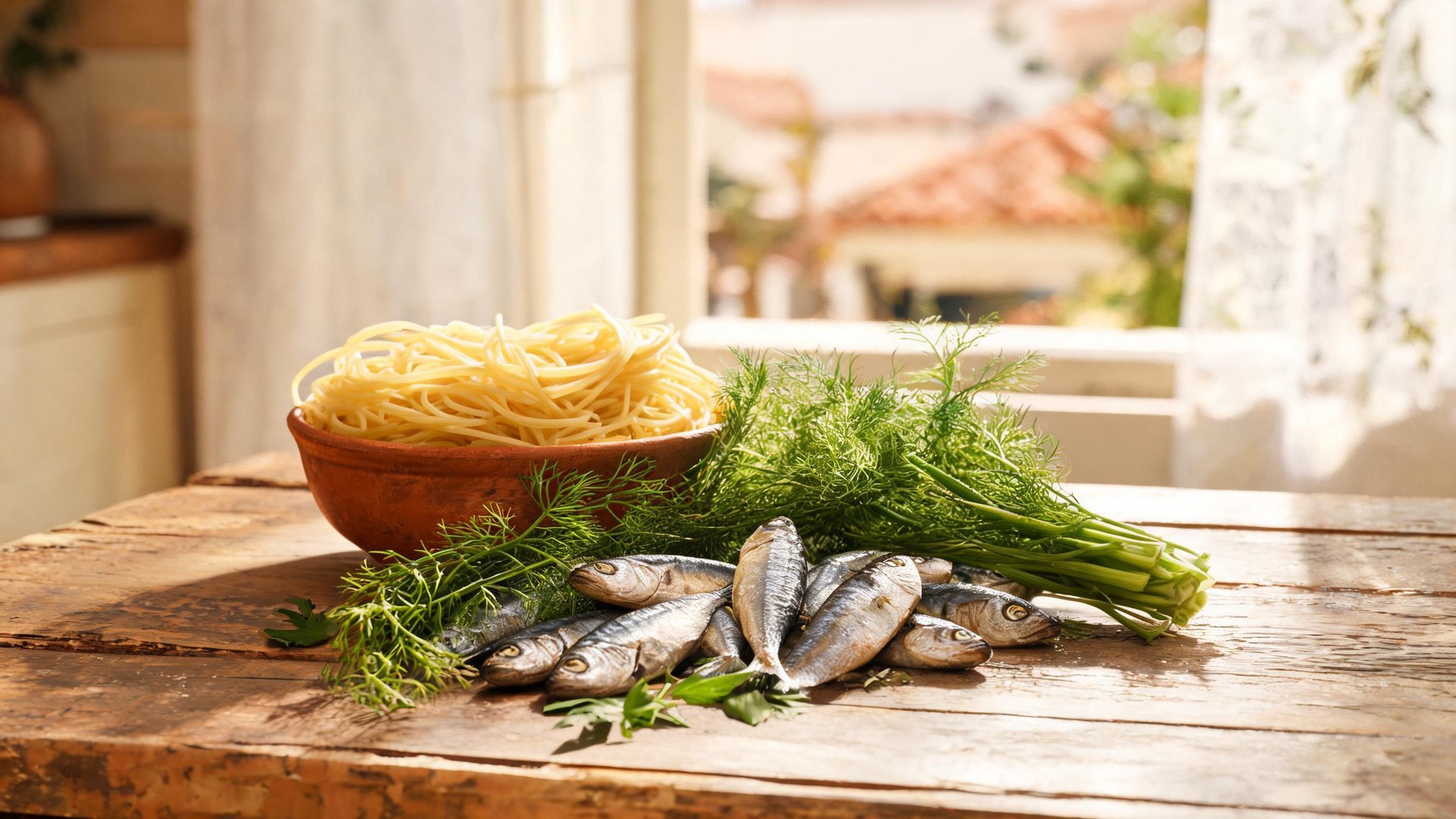 Editorial illustration of Finocchietto: il profumo verde della pasta palermitana