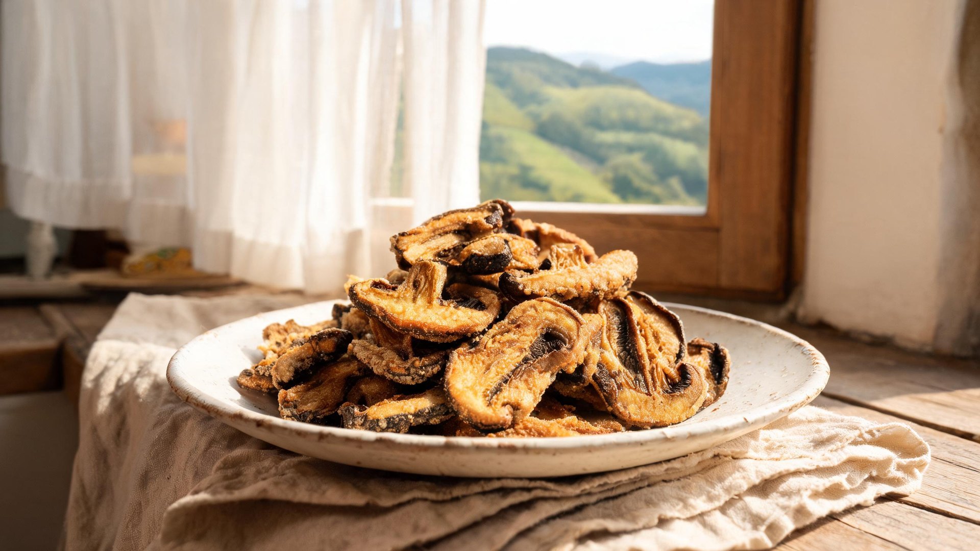 Editorial illustration of Funghi fritti, Fonz fritt