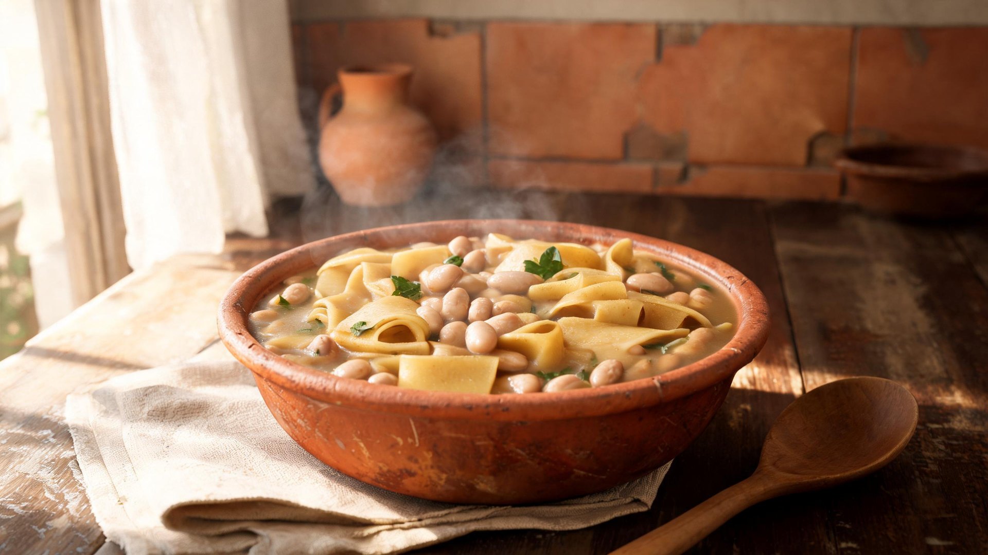 Illustrazione editoriale di Lagane e fagioli
