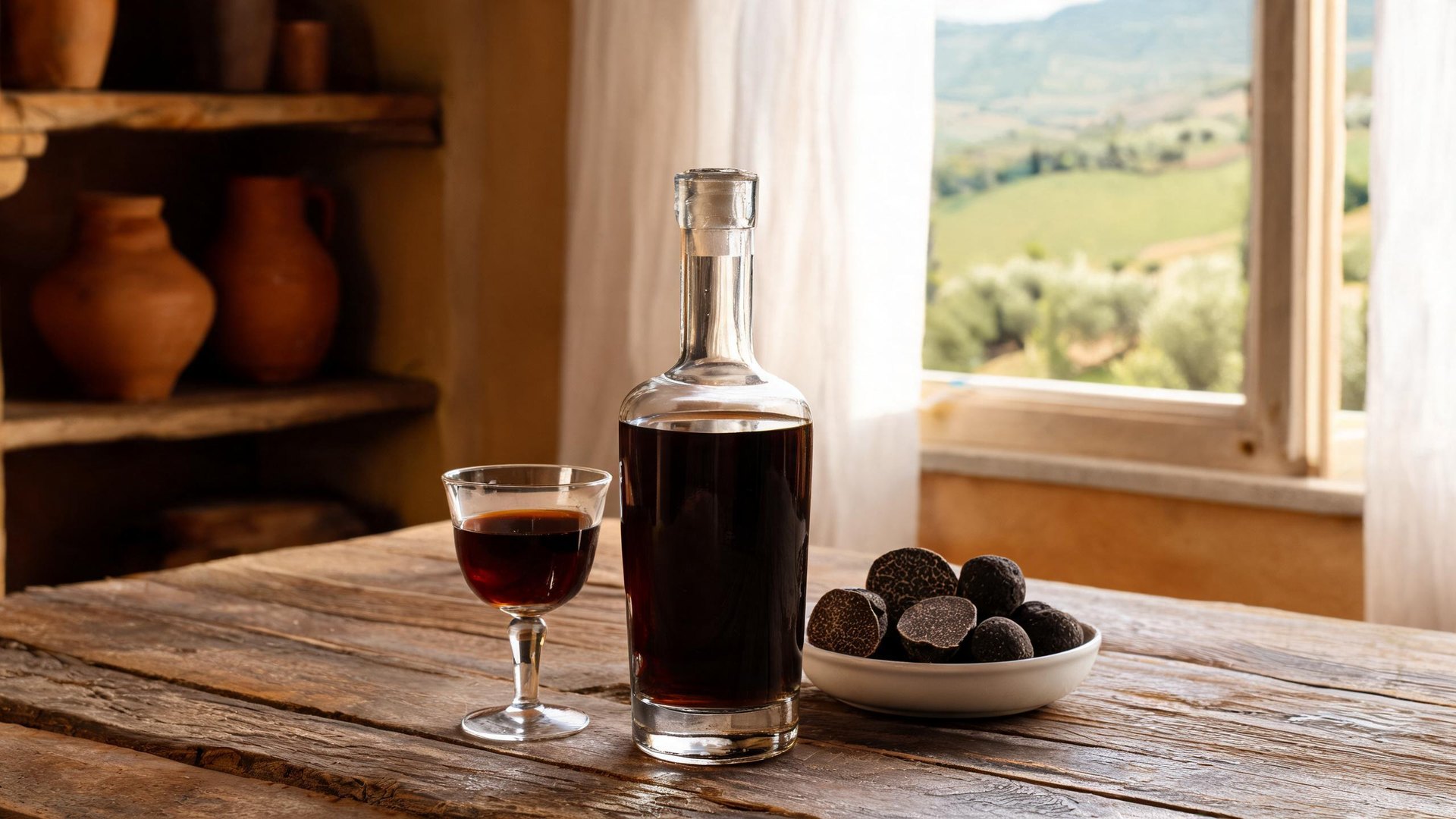 Illustrazione editoriale di Liquore al tartufo nero