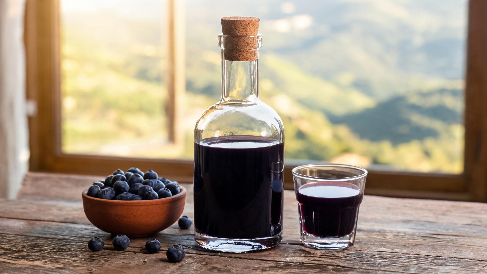 Editorial illustration of Liquore di mirtillo