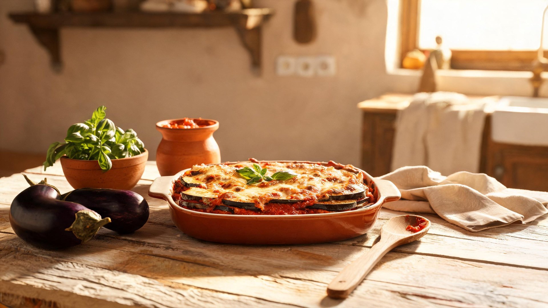Editorial illustration of Parmigiana di melanzane
